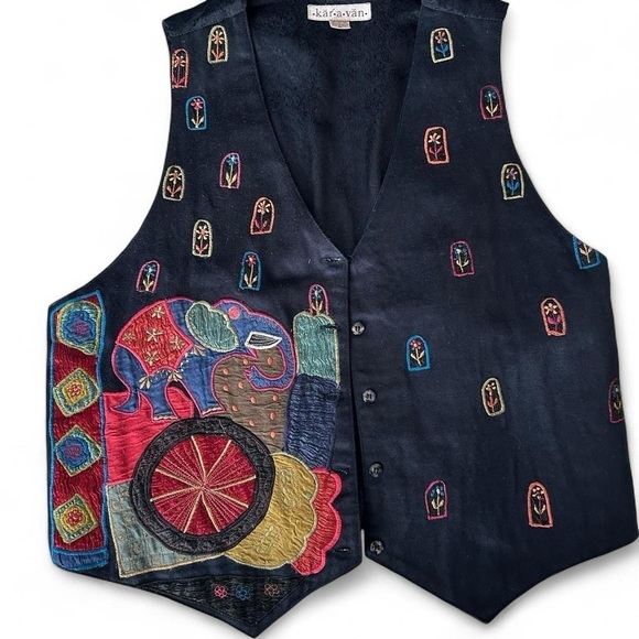Kara Van Jackets & Blazers - Boho Elephant Embroidered Vest | Vintage Kāra•vān | Folk Art India | Size M